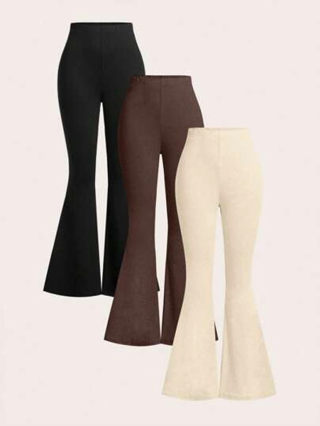 SHEIN EZwear 3 Stücke Frauen hohe Taille Bodycon weites Hose Set, geeignet für Herbst und Winter