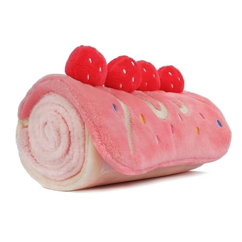 CHEWFFON Dog Enrichment Toys, Dog Puzzle Toys, Interactive Dog Toys, Dog Birthday Cake Toys for Boredom and Stimulating, Slow Feeding Plush Crinkle Dog Gift for Small and Medium Dogs (Level 2) - Strawberry Roll Cake