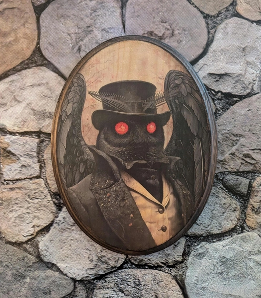 Mr Mothman Vintage Victorian Wood Portrait -  Cryptid Wooden Wall Art - Décor Plaque Sign - Handmade