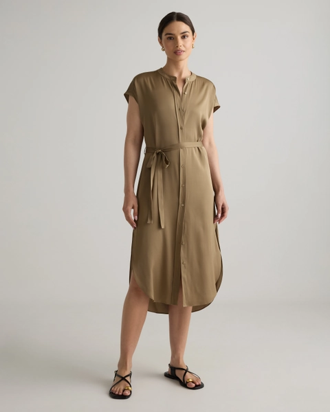 Washable Stretch Silk Midi Shirt Dress