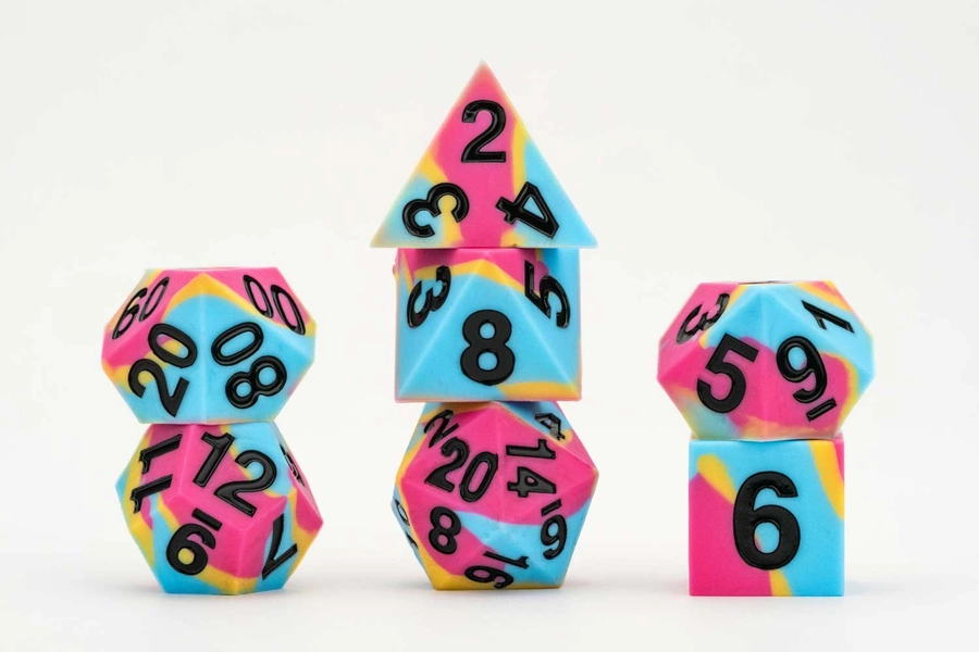 Sharp Edge Silicone Rubber Dice Set: Pansexual Pride