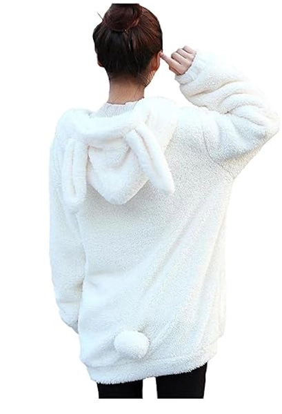 YUNZLAN Fluffy Fashion Tail ears Hoodie for Women girl,Winter Warm Plush Sweatshirt Sweater Jacket coat Long Sleeve Hoodies
