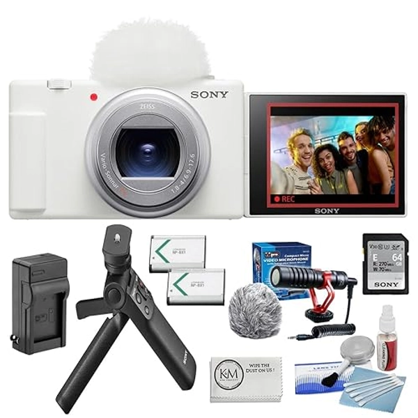 Sony ZV-1 II Digital Camera | White Bundled with Sony Vlogger Accessory Kit + NP-BX1 Battery + Battery Charger + Microfiber Cleaning Cloth + Camera Cleaning Kit + Micro Video Microphone (7 Items)