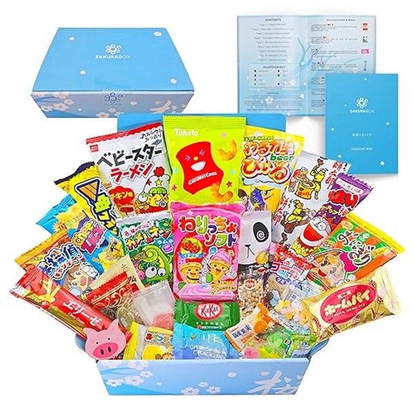 Sakura Box Japanese Snacks & Candy 30 Piece Dagashi Set Gift (Box)