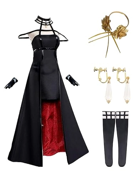 Yor Forger Cosplay Costume, Women Killer Gothic Halter Black Dress Outfit with Stockings Suit