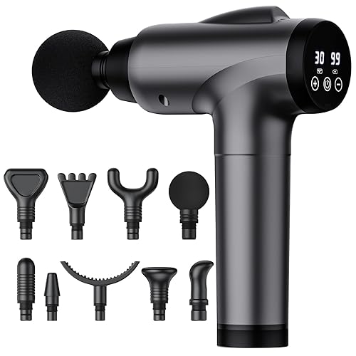 OLsky Massage Gun Deep Tissue, Handheld Electric Muscle Massager, High Intensity Percussion Massage Device for Pain Relief with 9 Attachments & 30 Speed(Grey) - Grey