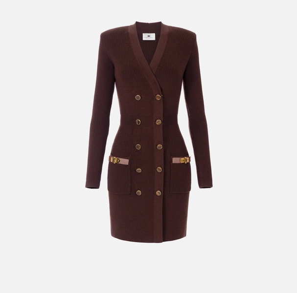 Elizabetta Franchi Mini dress in knit fabric with jewel decorations