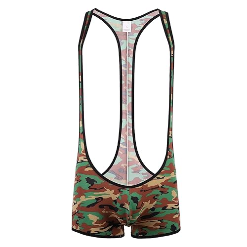 YOOBNG Mens Mesh Breathable Leotard Singlet Underwear See Through One-Piece Jumpsuit Suspender Jockstrap - A-green Boxer Briefs Jumpsuit - Large