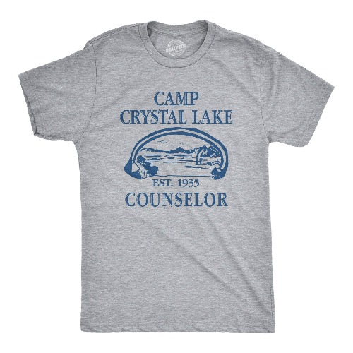 Mens Camp Crystal Lake T Shirt Funny Graphic Camping Vintage Adult Novelty Tees - Large Light Heather Grey