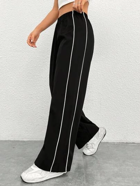 SHEIN PETITE Side Contrast Color Straight Leg Pants
