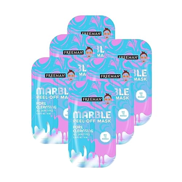 Freeman Dual Marble Peel-Off Facial Mask Bundle, French Pink Clay & Blue Tansy, Smooth Skin & Cleanse Pores, Create-Your-Own Face Mask, Fun Skin Care Treatment, For All Skin Types, 6 Count