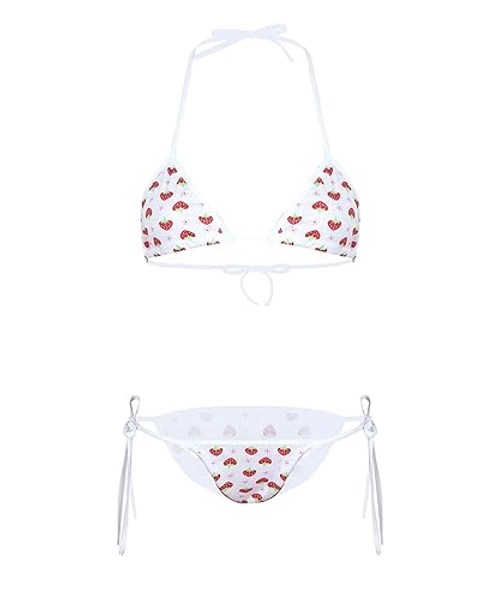 Hansber Women's Strawberry Print Micro Bikini Lingerie Set Japanese Anime Cosplay Mini Underwear 2 Piece Swimsuit