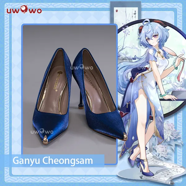 Uwowo Genshin Impact Fanart: Ganyu Dress Chinese Qipao Cosplay Shoes High Heel Shoes - 39