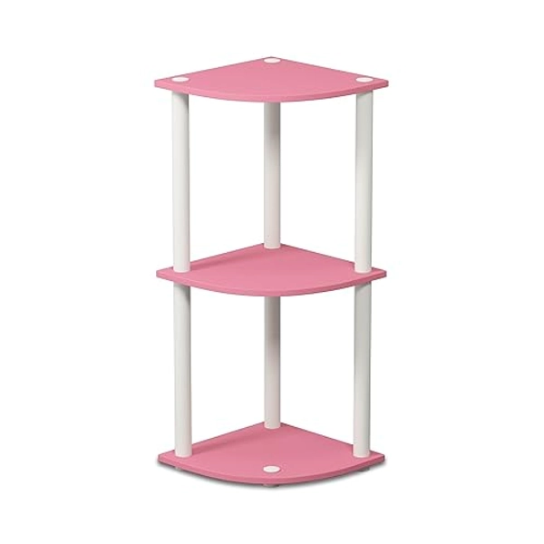 Furinno Turn-N-Tube 3-Tier Round Tube Reversible Corner Display Rack Multipurpose Shelving Unit, Pink/White