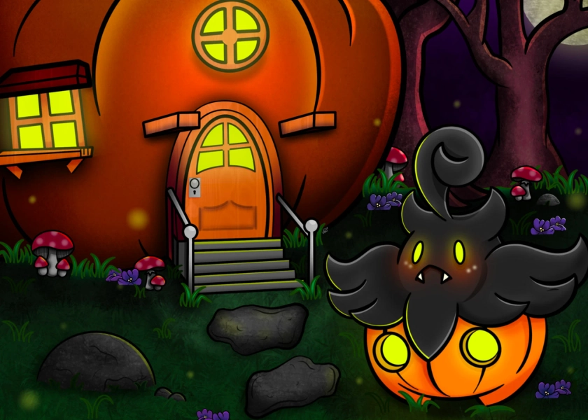 Pumpkaboo Pumpkin House Pokemon 5x7 Print