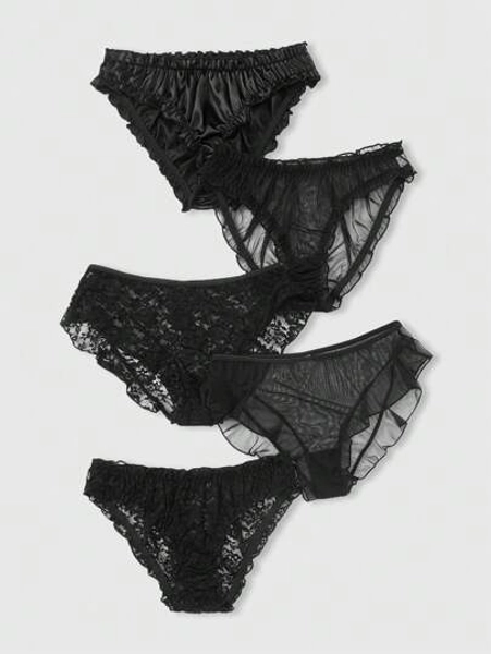 ROMWE Goth Vrouwen Gotische stijl Kant & Visnet Driehoek Slipjes Sets , 5 st./verpakking
