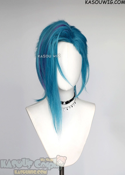 Arcane S2 Jinx short blue wig with purple streaks