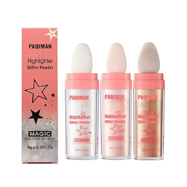 3 Color Glitter Powder Highlighter Makeup,Body Brightens the Natural Three-Dimensional Face Blusher Patting Glitter Powder Highlighter Makeup (01# 02#03#)
