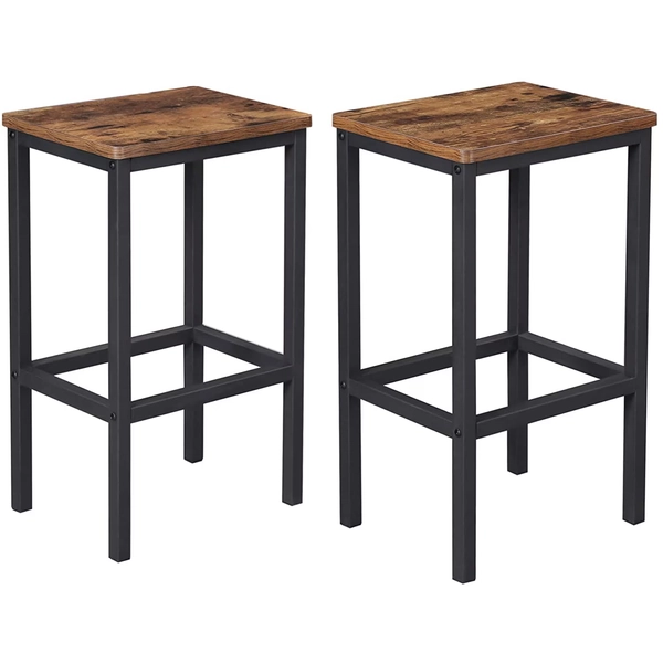VASAGLE Set 2 scaune bar inalte, sezut dreptunghiular, cadru din otel, 40x30x65cm, stil industrial, maro rustic si negru