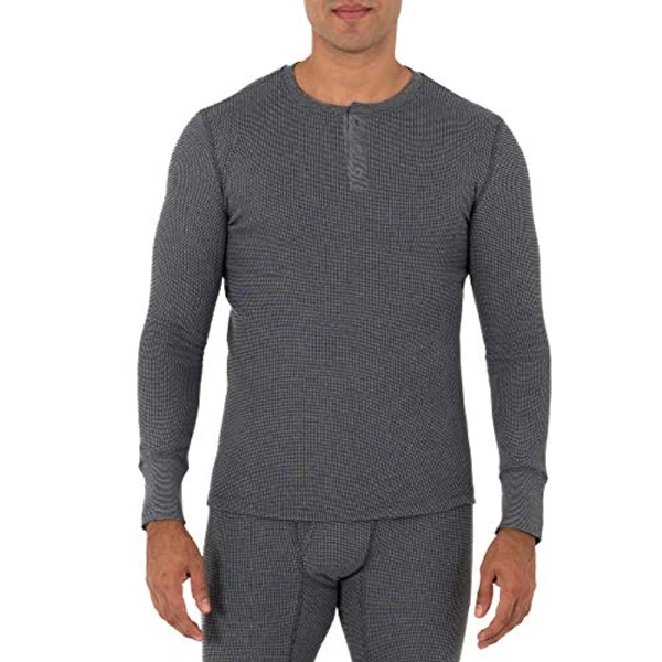 Fruit of the Loom Men's Recycled Waffle Thermal Underwear Henley Top (1 and 2 Packs)
