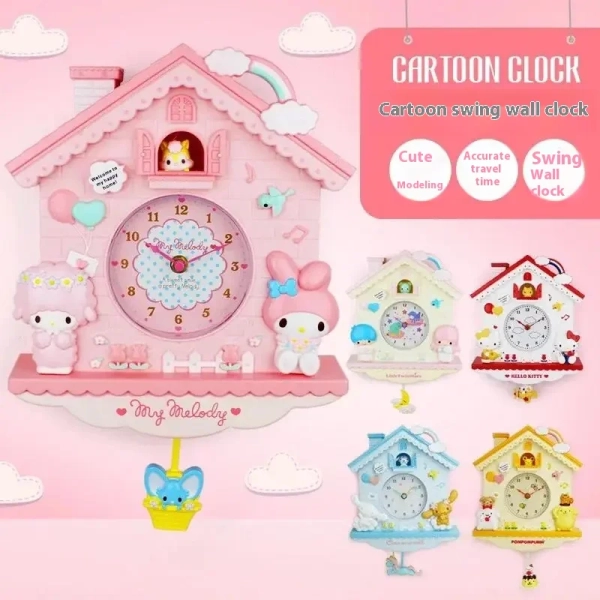 Kawaii Hellokitty Littletwinstars Cute Pudding Dog Cute Battery Swing Wall Clock Mymelody Bedroom Decoration Clock - AliExpress 26