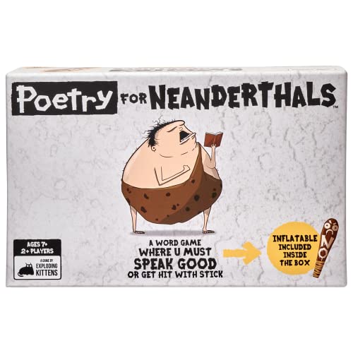 Exploding Kittens Presents Poetry for Neanderthals - Family Card Game for Adults, Teens & Kids - Competitive Word Guessing Family Games, Ages 7 and Up - Includes 200 cards and a 2-foot inflatable club - Poetry for Neanderthals - Single