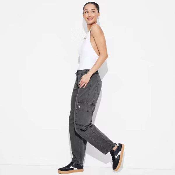 Women's Mid-Rise Straight Leg Cargo Pants - Wild Fable™ Black S