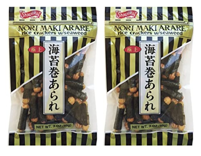 Japanese Shirakiku Nori Maki Arare Rice Crackers With Seaweed Snack 3oz (Pack of 2) - Seaweed - 3 Ounce (Pack of 2)