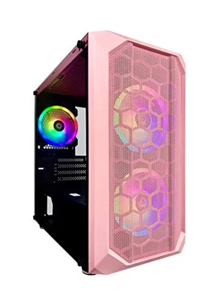 Apevia PRODIGY-PK Micro-ATX Gaming Case with 1 x Tempered Glass Panel, Top USB3.0/USB2.0/Audio Ports, 3 x RGB Fans, Pink Frame…