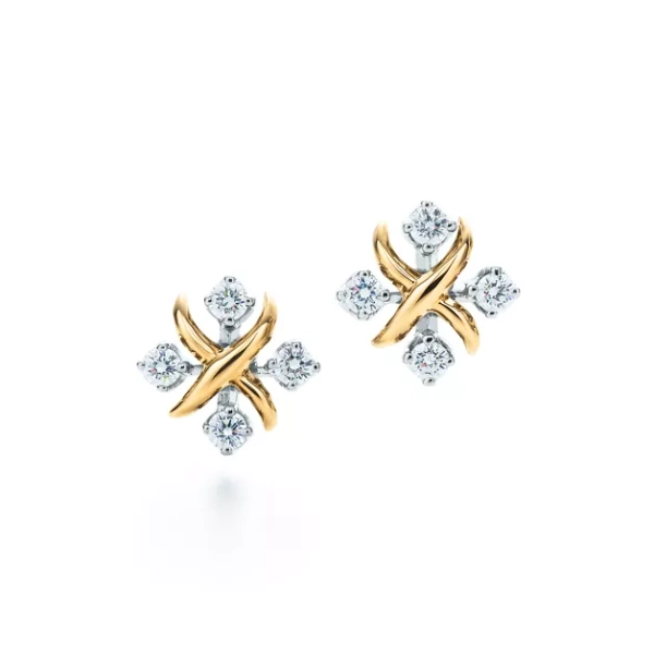 Sixteen Stone by Tiffany Earrings in Yellow Gold and Platinum with Diamonds