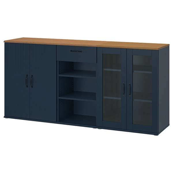 SKRUVBY Storage combination w/glass doors - black-blue 74 3/4x35 3/8 "
