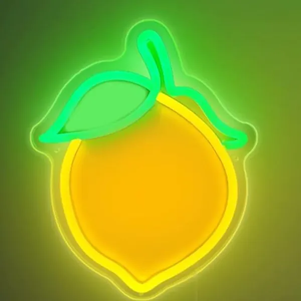 HFHungkeong Lemon Neon Sign Cute Fruit Shape Neon Light Fruits Light Up Signs for Wall Decor Apartment, Bar, Kids' Room,Yellow Led Sign for Birthday Party Bedroom,11.5 * 10.3in - Lemon