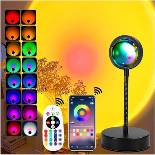 xoddi Sunset Lamp Led Lights for Bedroom Sunset Projection Lamp with APP, 16 Colors Night Light 360° Rotation Sun Lamp for Bedroom Decor and Aesthetic Room Decor Gifts for Women - Classic Model - App/Remote-countertop