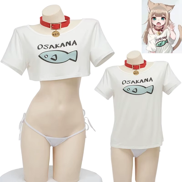 Hot Anime Kinako OSAKANA Cosplay Costumes Cute Summer Casual T-Shirt Crops Tops Underwear 40hara Kinako Cat Necklace Nightwear - AliExpress 200000532