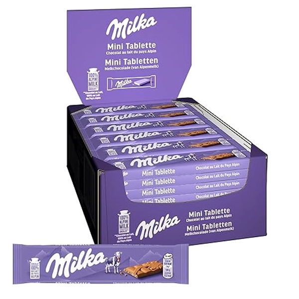 Milka - Mini Tablette Chocolat au Lait - Format Mini à Emporter - Présentoir de 48 barres (25 g)
