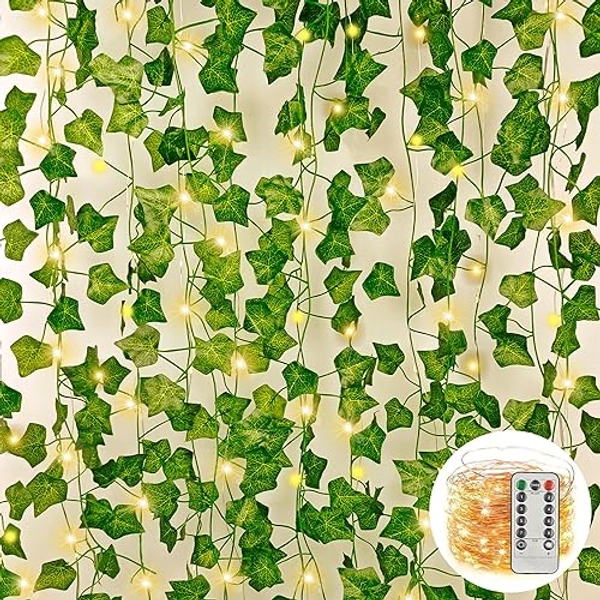 TINA 12 Pcs Lierre Artificiel Guirlande Lumineuse 300 LED Faux Lierre Artificiel Grimpantes Plante Murale Guirlande Lierre Lumineuse Extérieur Décoration pour Balcon Bureau Chambre Aesthetic Mariage