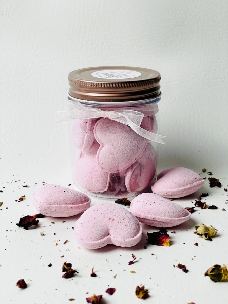 Mini Bath Bombs in Jar, Valentine&#39; day Small Spa gift, Guest gift idea, Heart Bath Bomb, Party Favor, Birthday gift, Wholesale