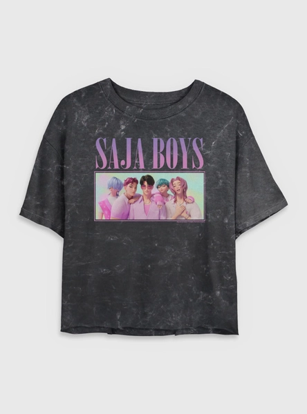 KPop Demon Hunters Saja Boys Group Mineral Wash Womens Crop T-Shirt