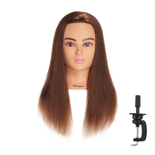 Hairingrid Mannequin Head 20"-22" 100% Human Hair Hairdresser Cosmetology Mannequin Manikin Training Head Hair and Free Clamp Holder (1906LB0414) - 1906LB0414