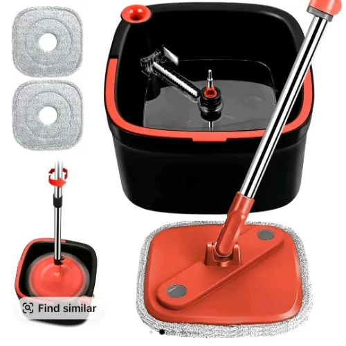 KZKR Spin Mop and Bucket System with Dual Compartment Mop Bucket & Thick Washable Microfiber Pads for Home Cleaning Household Items Dark Gray Mop+Bucket+2 Pads