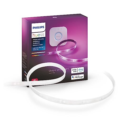 Philips Hue Lightstrip Starter Kit (6ft Light Strip, Base Plug, Hue Hub), Compatible with Alexa, Google Assistant, White - Lightstrip Starter Kit
