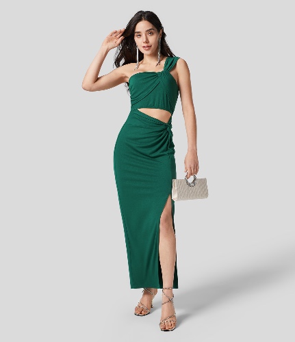 One Shoulder Twisted Cut Out Backless Split Maxi Party Dress