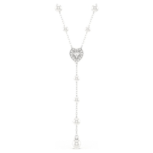 Ariana Grande x Swarovski Y necklace, Crystal pearl, Mixed cuts, Heart, White, Rhodium plated
