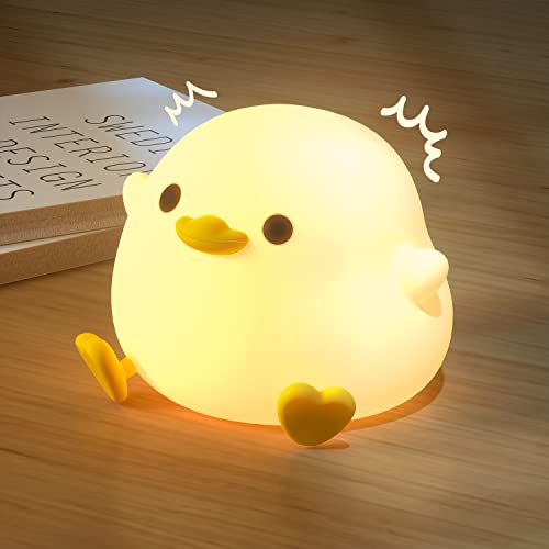 UNEEDE LED Cute Bean Duck Night Light, DoDo Duck Silicone Nursery Night Light Rechargeable Table Lamp Bedside Lamp with Touch Sensor for Bedrooms, Living Room