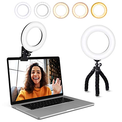 Video Conference Lighting Kit, Ring Light Clip on Laptop Monitor with 5 Dimmable Color & 5 Brightness Level for Webcam Lighting/Zoom Lighting/Remote Working/Self Broadcasting and Live Streaming, etc. - whites