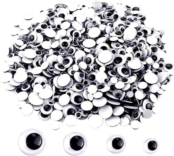Upins 1000 Pcs Black Wiggle Googly Eyes with Self-Adhesive, 6mm 8mm 10 mm 12mm Mixed Packaging - 1000