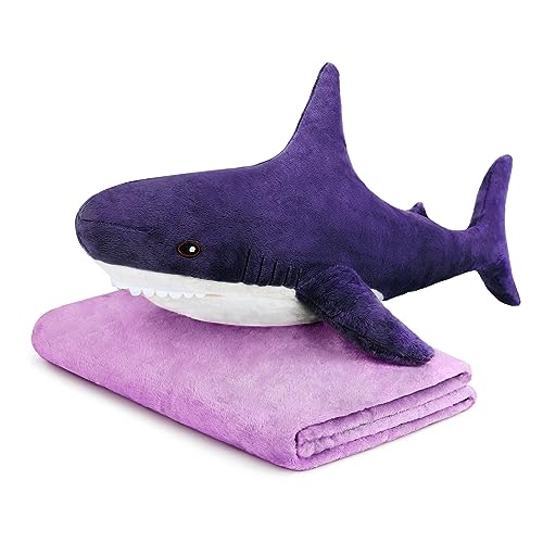 MUPI Shark Plush Shark Stuffed Animal Shark Pillow Stuffed Shark Squishmallow Shark Toy Shark Ocean Stuffed Animal Big Plush Large Stuffed Shark Shark Doll Sea Animal（Purple 39 Inch） - Purple+blanket - 39 inch