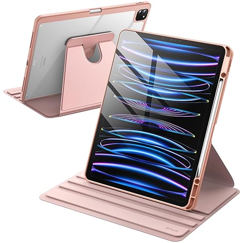 JETech Rotating Case for iPad Pro 12.9-Inch (2022/2021/2020/2018) with Pencil Holder, 360 Degree Rotation Protective Stand Cover Clear Back, Auto Wake/Sleep (Rose Gold) - Rose Gold