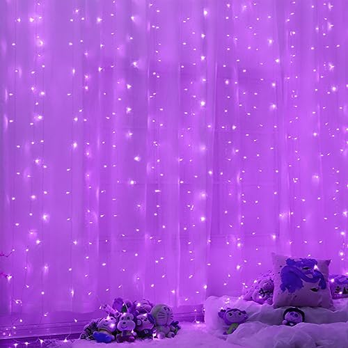 Twinkle Star 600 LED Window Fairy Curtain String Lights, 8 Modes Fairy Lights for Halloween Christmas Bedroom Wedding Party Home Garden Outdoor Indoor Wall Decorations, Purple - Purple - 600 LED