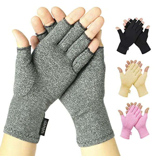 Vive Arthritis Gloves - Men, Women Rheumatoid Compression Hand Glove for Osteoarthritis- Arthritic Joint Pain Relief - Carpal Tunnel Wrist Support - Open Finger, Fingerless Thumb for Computer Typing